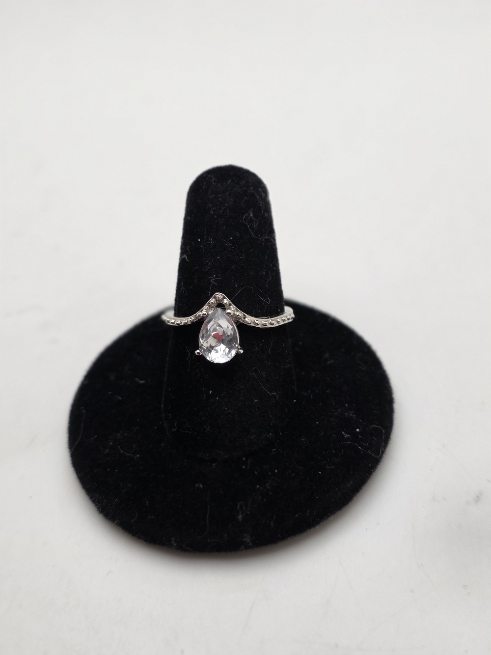 Silver Pear-Cut Clear Stone Women's Ring